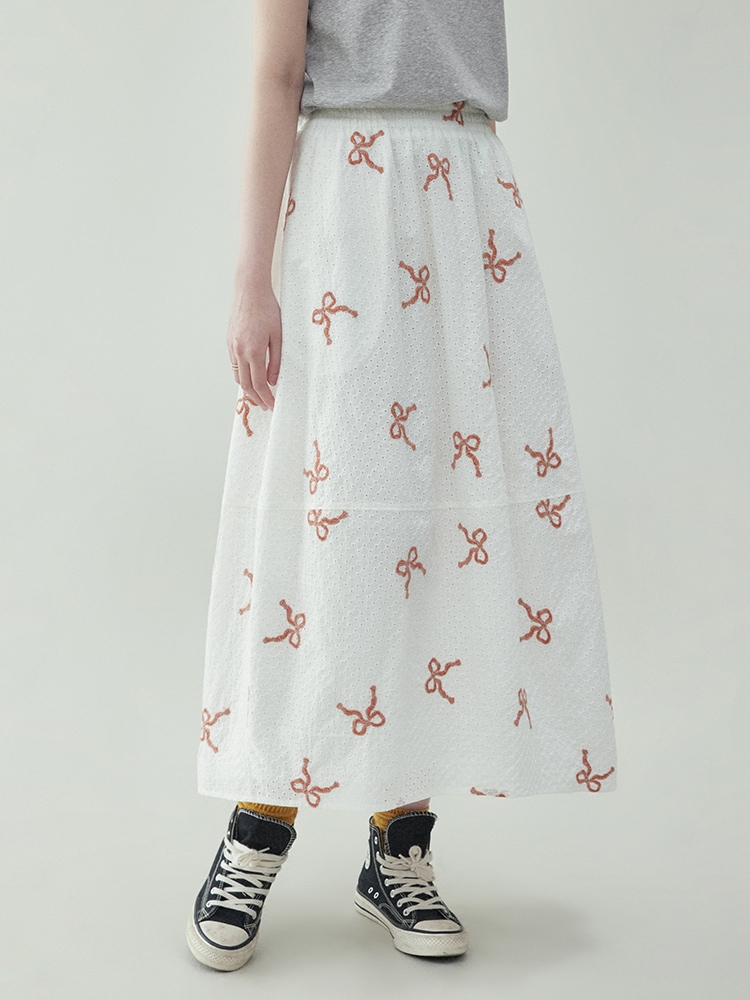 デザイン感蝶結び純綿a字半身スカート女性夏新作ミディアムロングスカート