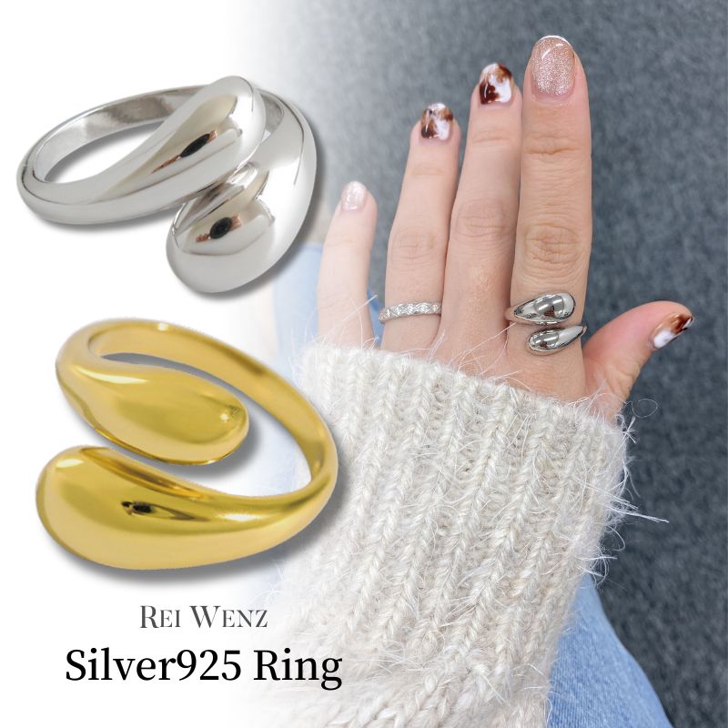【高品質Silver925】【フリーサイズ】フォークリング Silver925 ゴールドー指輪 レディース シンプル ボールド 太 幅太 大ぶり シンプル おしゃれ プレゼント