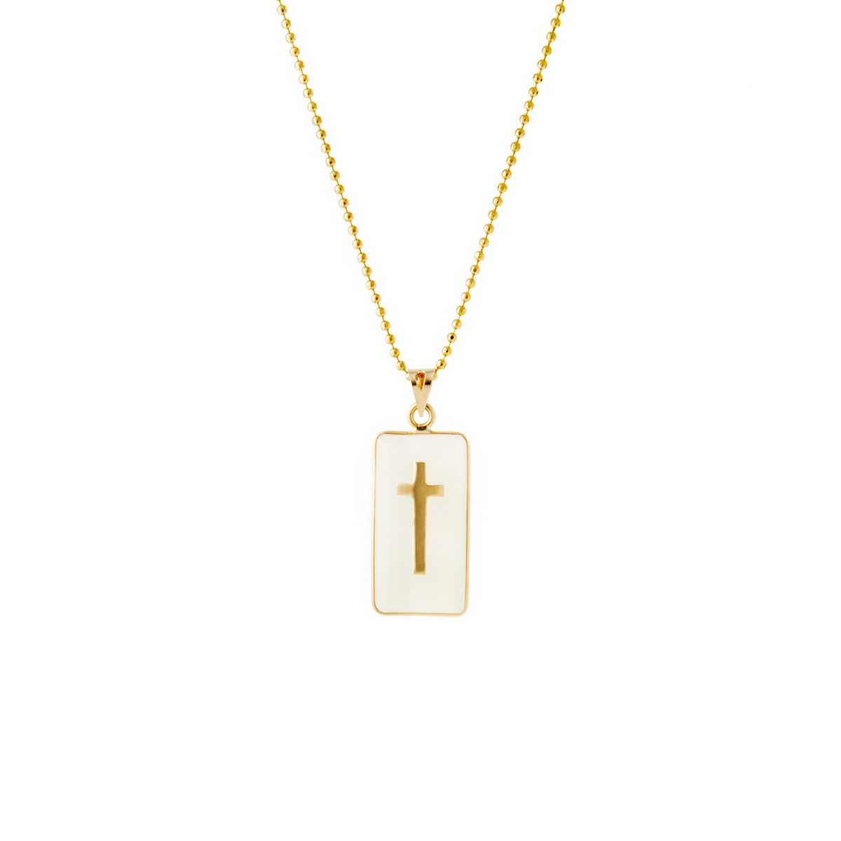 MB Jewelry Korean Traditional Sculpted Gold Cross Nephrite Jade Square Pendantネックレス