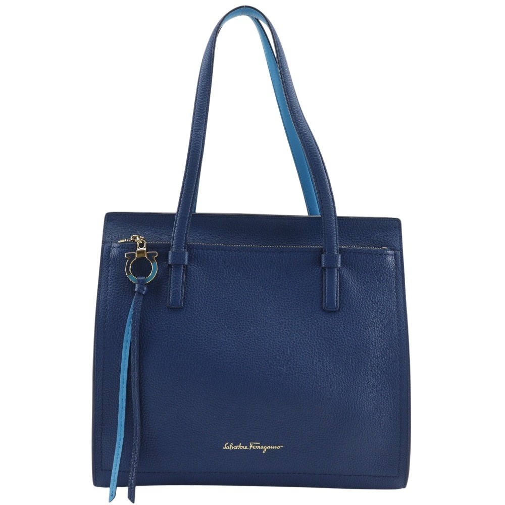 Salvatore Ferragamo サルヴァトーレフェラガモ エイミー GG-21F216 トートバッグ カーフ 青 レディース 中古品 Aランク