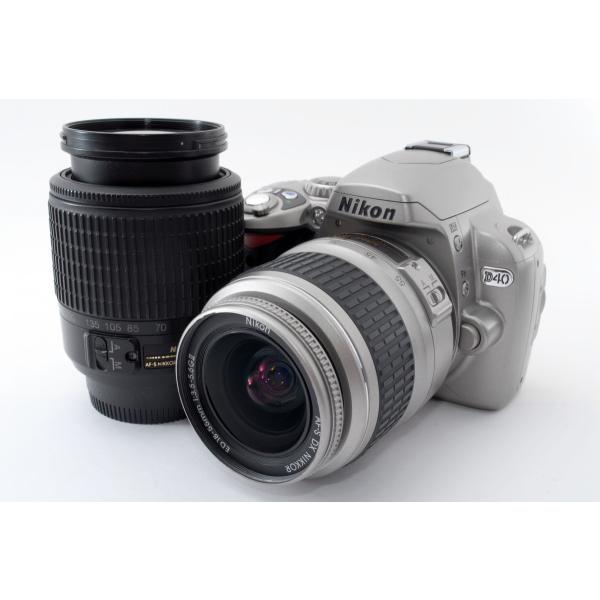 【中古】ニコン Nikon D40 ダブルズームセット シルバー 美品 SDカードストラップ付き