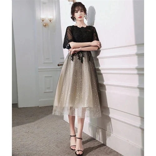 パーティードレス 結婚式 ワンピース ドレス 袖あり レース 食事会 二次会 披露宴 卒業式 成人式 謝恩式 着痩せ 可愛い 上品