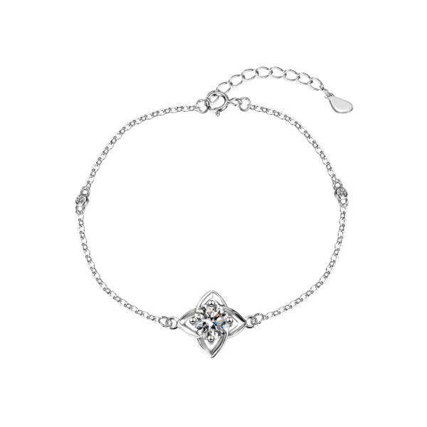 モアサナイト ブレスレット 花型 一粒 チェーン ブレス レディース アクセサリー シルバー925 モアッサナイト 人気 上品 きれいめ