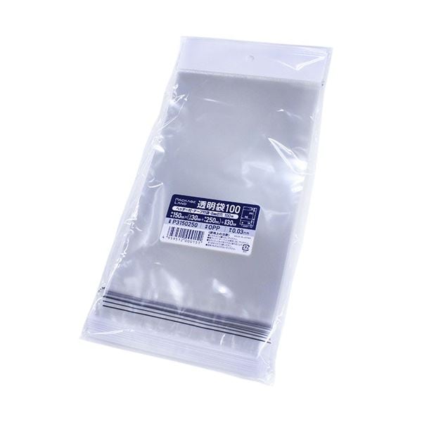 ヘッダー付OPP袋 150x（30+250）+30mm 0.03mm厚（100枚x20パック）