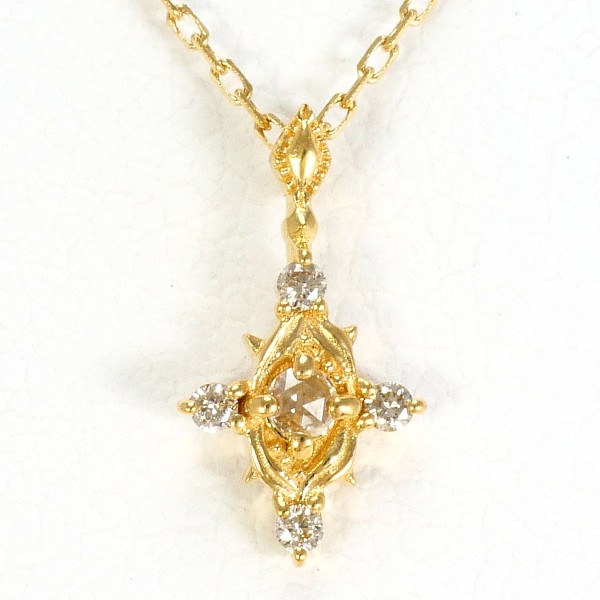 アガット K18YG ネックレス ダイヤ 0.02 ブラウンダイヤ 約40cm ジュエリー 中古