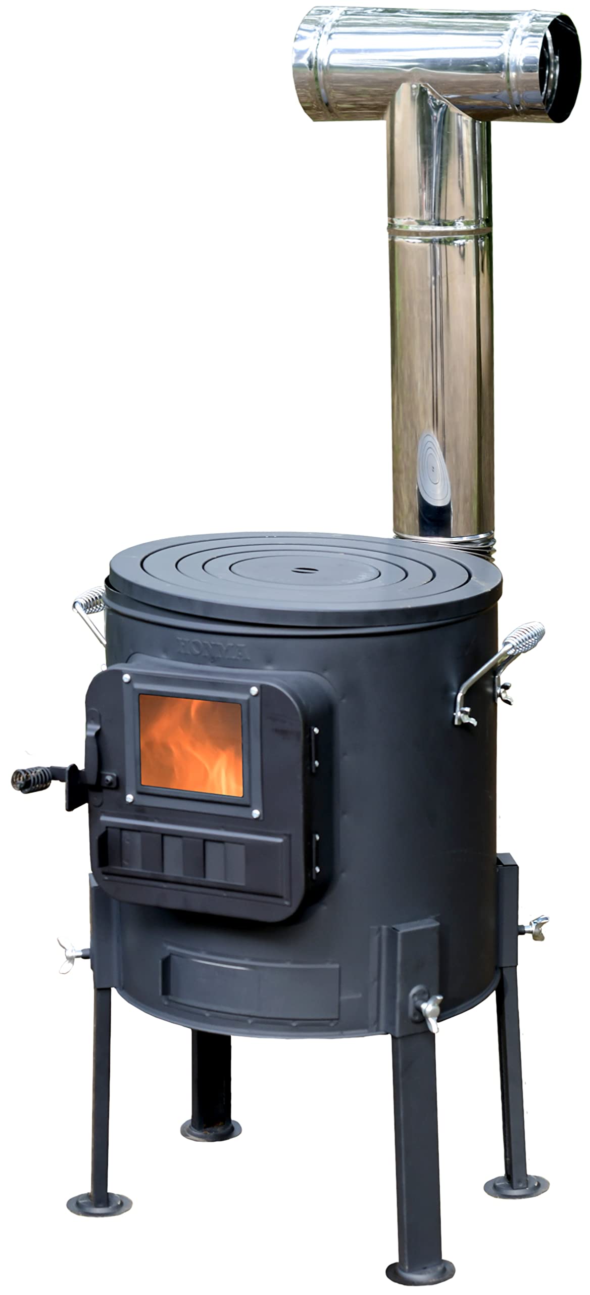 【Amazon.co.jp 限定】 ホンマ製作所(Honma Seisakusyo) 薪ストーブ クッキングストーブ (煙突ステンレス/脚高タイプ/黒耐熱塗装) 簡単組立 キャンプ 暖炉 アウトドア