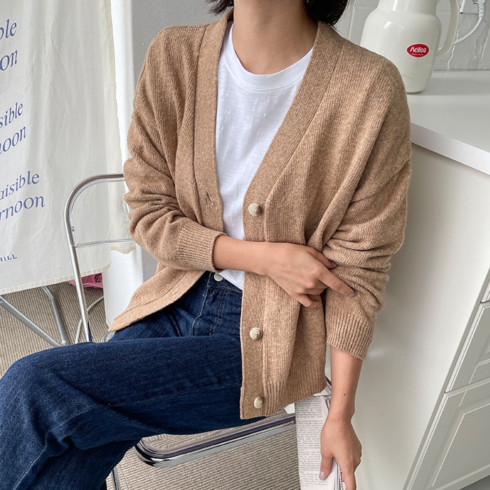 [韓国ファッション] 여성용 브이넥 베이직 니트 가디건