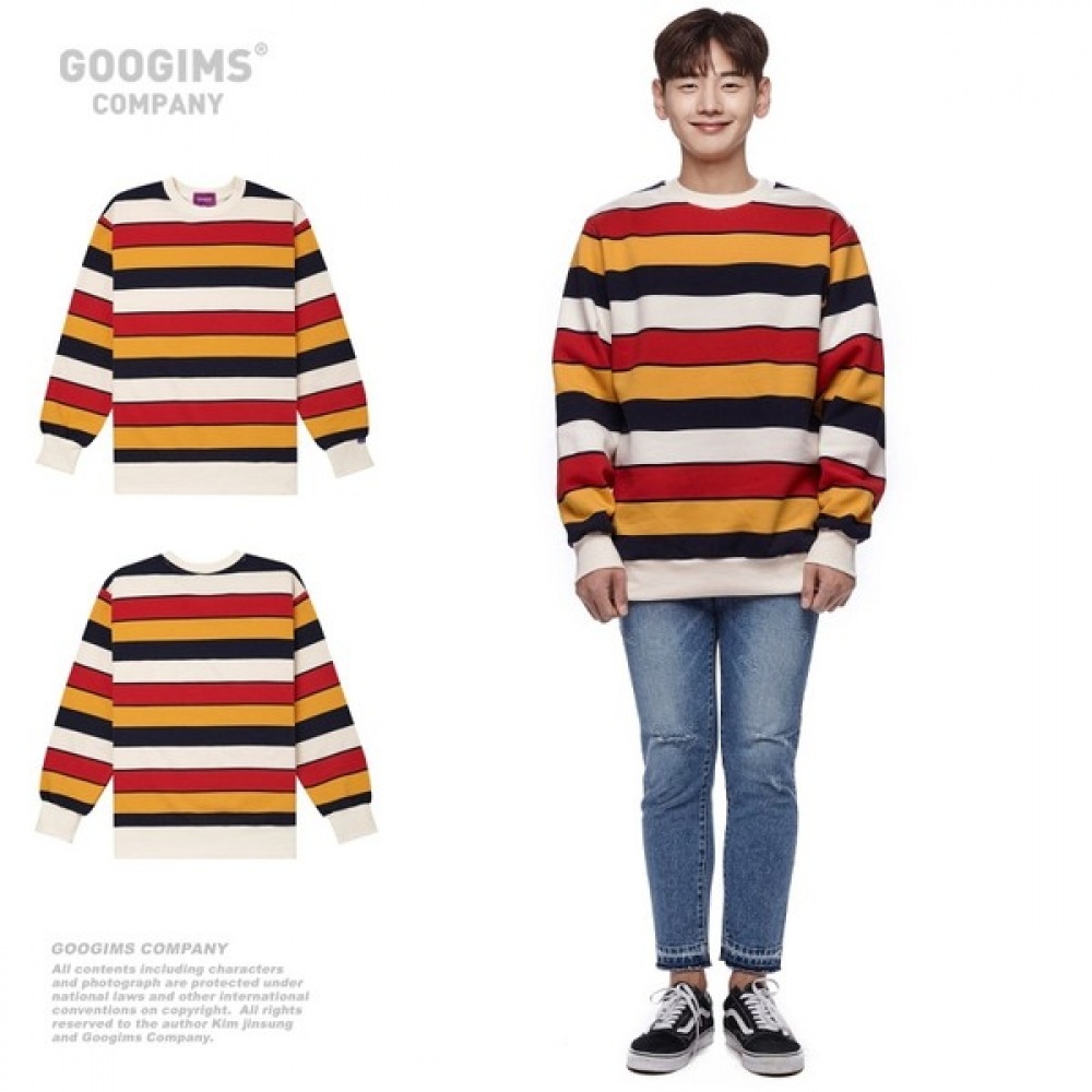 (グーギンズ) Gugims 1234_ストライプ起毛スウェットシャツ_オーバーフィット
