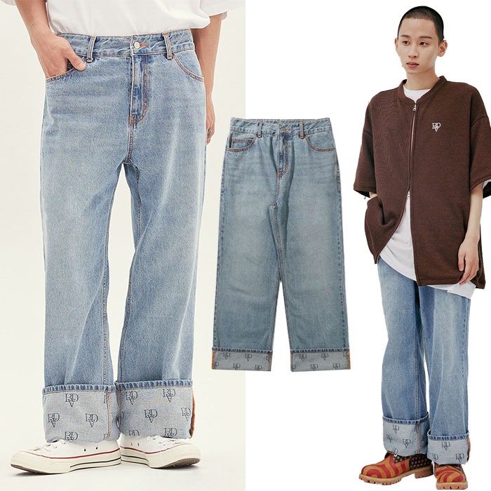 BEHIND LOGO DENIM PANTS ダメージ カラー オーバーフィット カジュアル ストリート シンプル 韓国 韓国ブランド 韓国ファッション ヒップホップ バッドインバッド