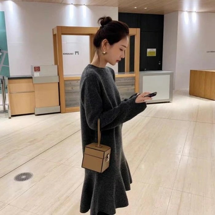 2020年 秋冬 4color Aライン ワンピース ニット ミディ丈 レディース ワンピース ニットワンピース フレンチガーリー カジュアル かわいい きれいめ フェミニン 大人可愛い 長袖 ひざ丈