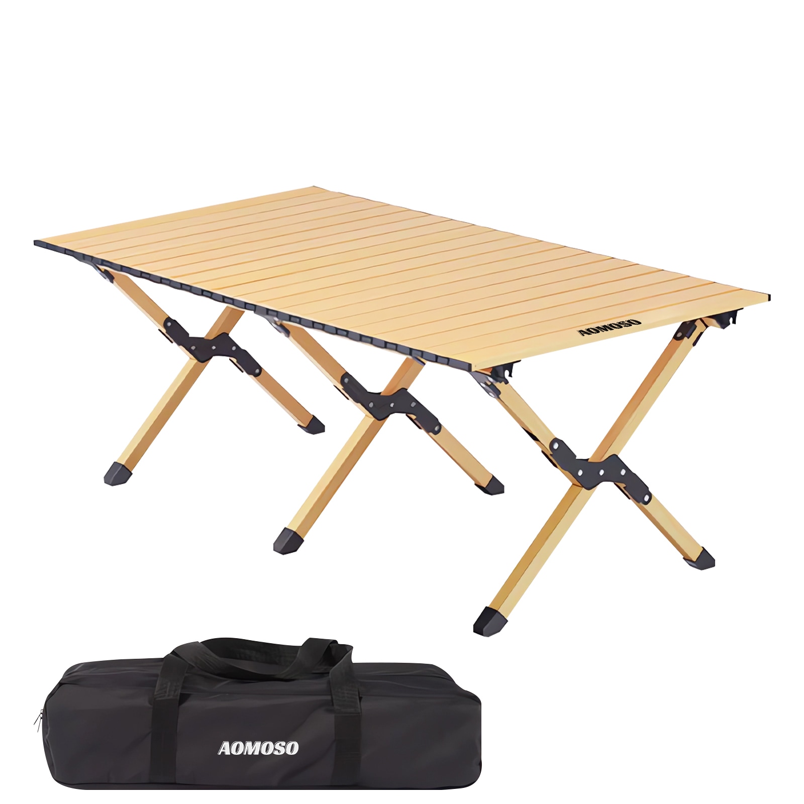 Aomoso アウトドアテーブル ウッドロールトップテーブル 折りたたみ コンパクト 収納 簡単組立 収納バッグ付 ローテーブル キャンプ アウトドア