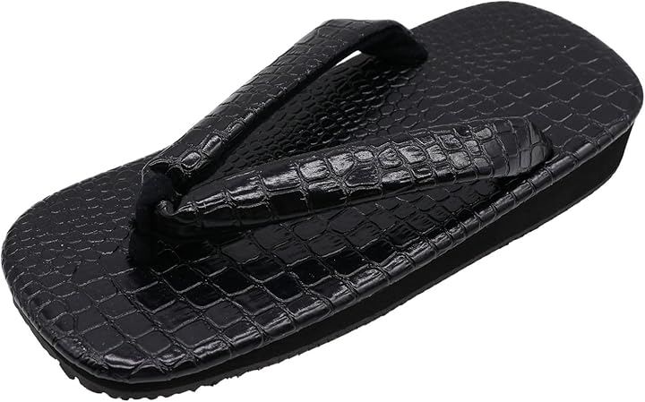 雪駄 メンズ クロコ型押し ブラック 黒アメ底 日本製 (Croco, 25.0 cm F)