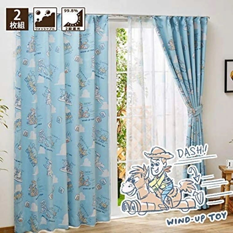 カーテン 遮光タイプ タッセル付き 100x178cm 2枚組 トイストーリー 2級遮光 遮熱 洗える かわいい お洒落 子ども部屋 模様替え 新生活 ドレープカーテン 掃出窓