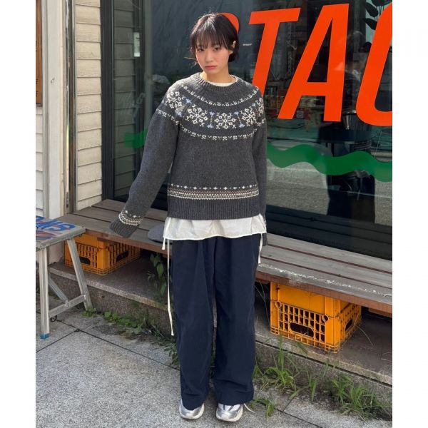 (ウーマン) ノルディックパターンニット_チャコール