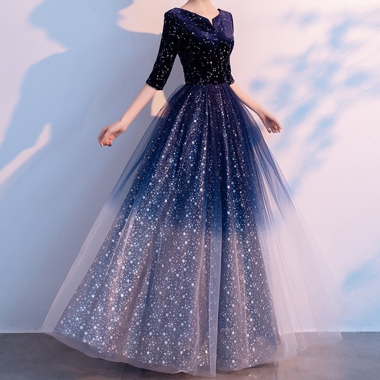 ドレス 衣装 ワンピース パーティードレス パーティドレス カラードレス 発表会ドレス ステージドレス Aラインドレス ロング ロング丈 マキシ マキシ丈 5分袖 五分袖 Aライン プリーツ チュール