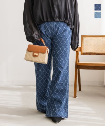 大きいサイズ レディース LL 3L 4L XL XXL XXXL ダイヤジャガードデニムパンツ