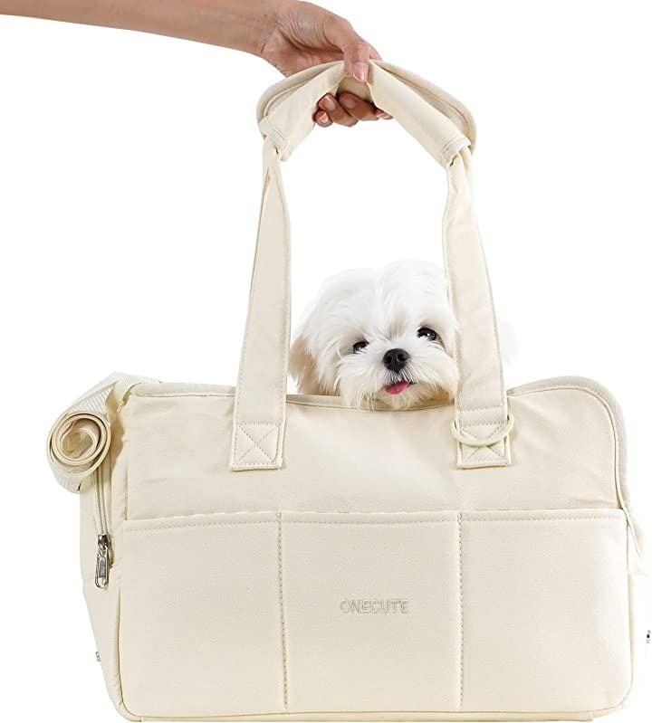 ペット キャリーバッグ 軽い お出かけ 6kg以下のペット 犬バッグ 猫バッグ ウサギバッグ 純綿 布バッグ 通気性 折りたたみ 旅行 災害避難(クリーム, M)
