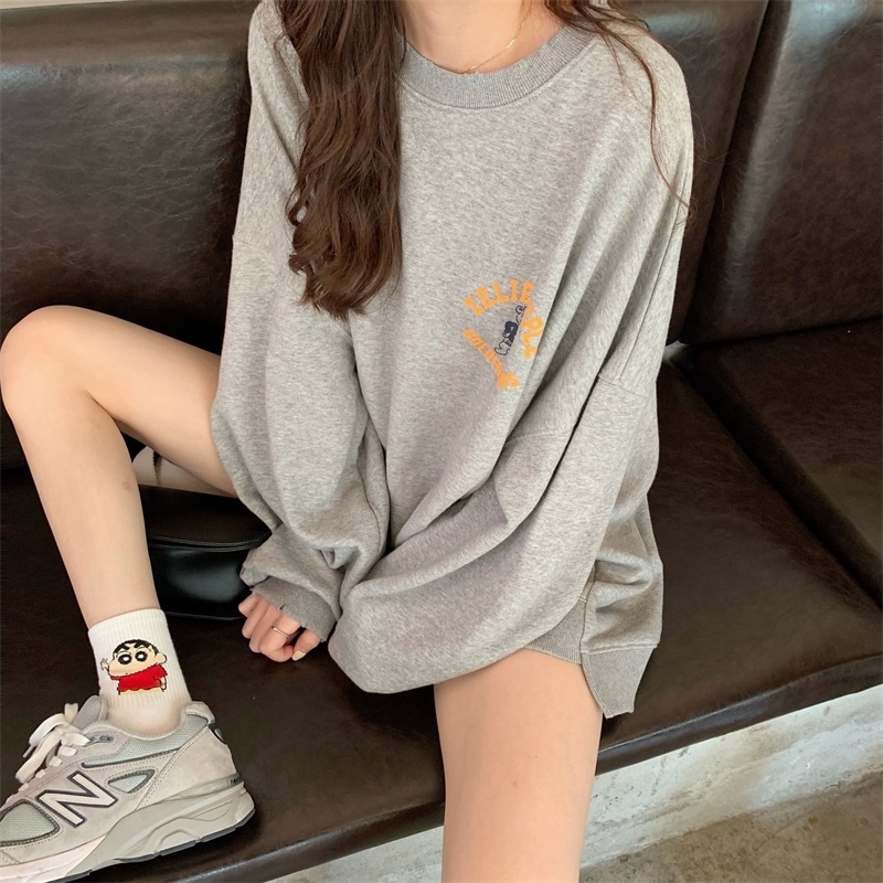 オーバートレーナー ホワイト グレー トップス パーカー トレーナー スリム 細身 ストレート