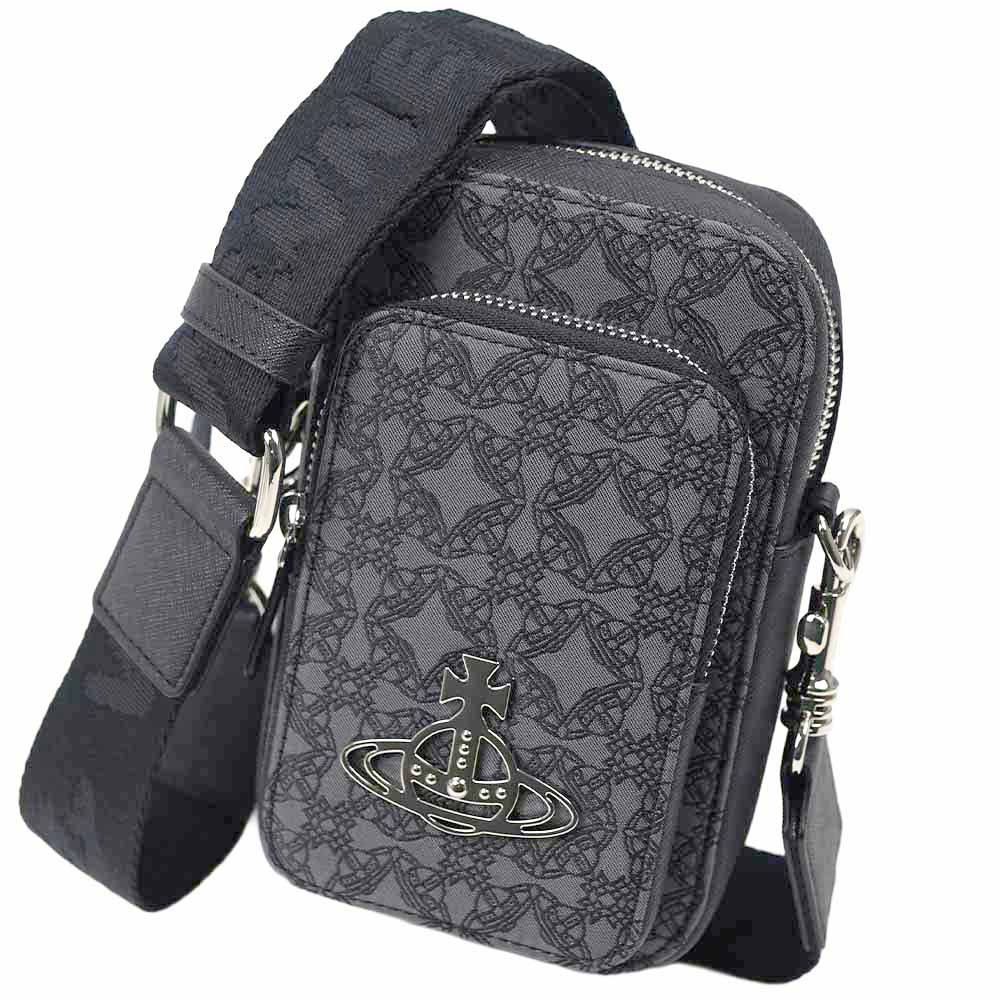 ヴィヴィアンウエストウッド ショルダーバッグ クロスボディ 斜め掛け 肩掛け ブラック グレー Vivienne Westwood PHONE CROSSBODY BAG MINI ORB BLACK