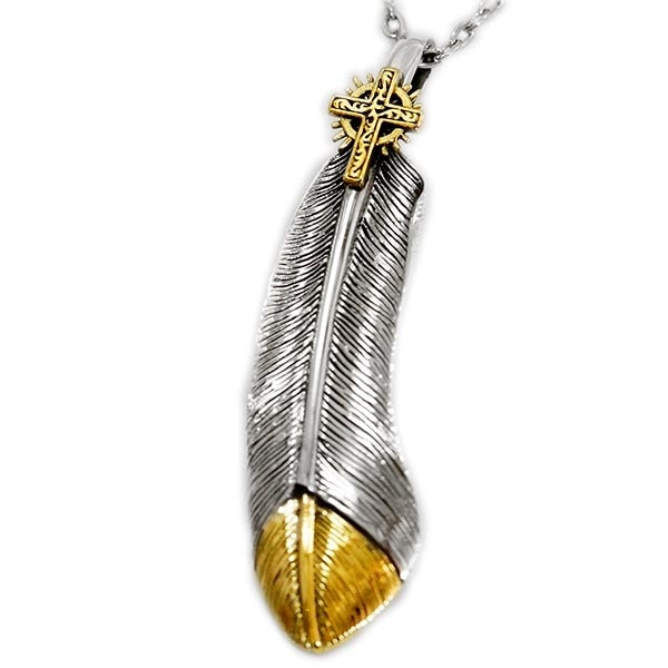 羽 イーグル フェザー ケルト 十字架 クロス ゴールド ペンダント ネックレス 6,960円