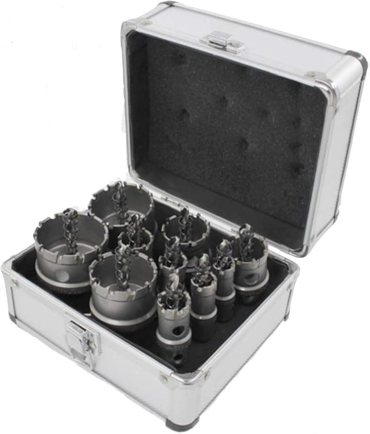 切れ味・耐久性・キレイな仕上がり ホールソー 超硬チップ ステンレス対応 穴あけ 電動ドリル(シルバー, 10PC：16 18 20 22 25 30 35 45 50 53mm)