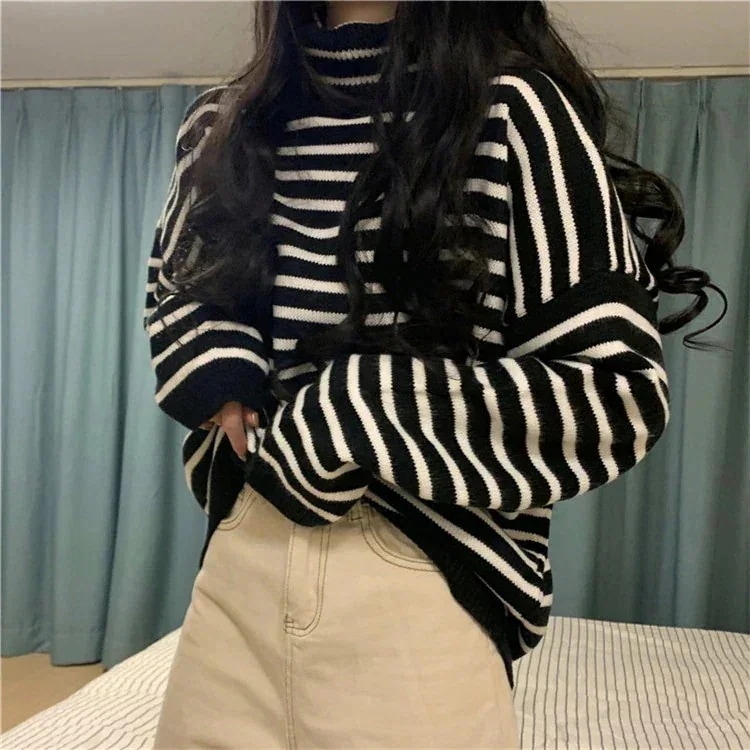 [現品/新品]本日先取りセール韓国ファッション タートルネック 気質 sweet系 スリム 大 ボーダー 快適である セーター 百掛け トップス オシャレ 個性 学生 4,672円