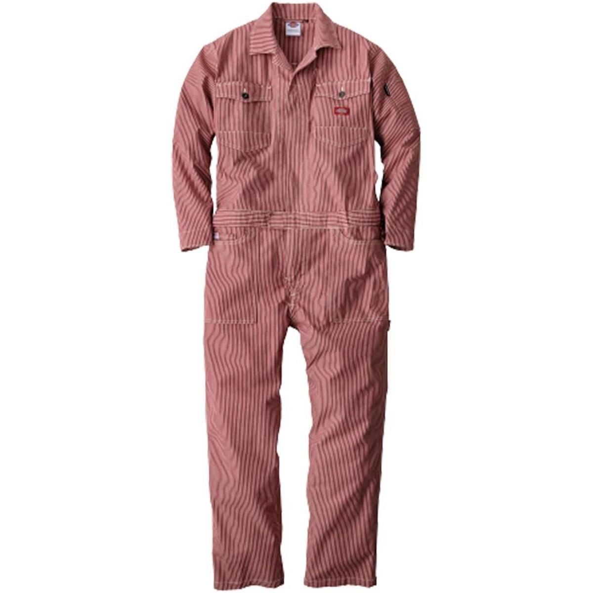 Dickies (ディッキーズ) ストレッチヒッコリーツナギ レッド Mサイズ D-716　ワークウェア 作業着 作業服 つなぎ オーバーオール