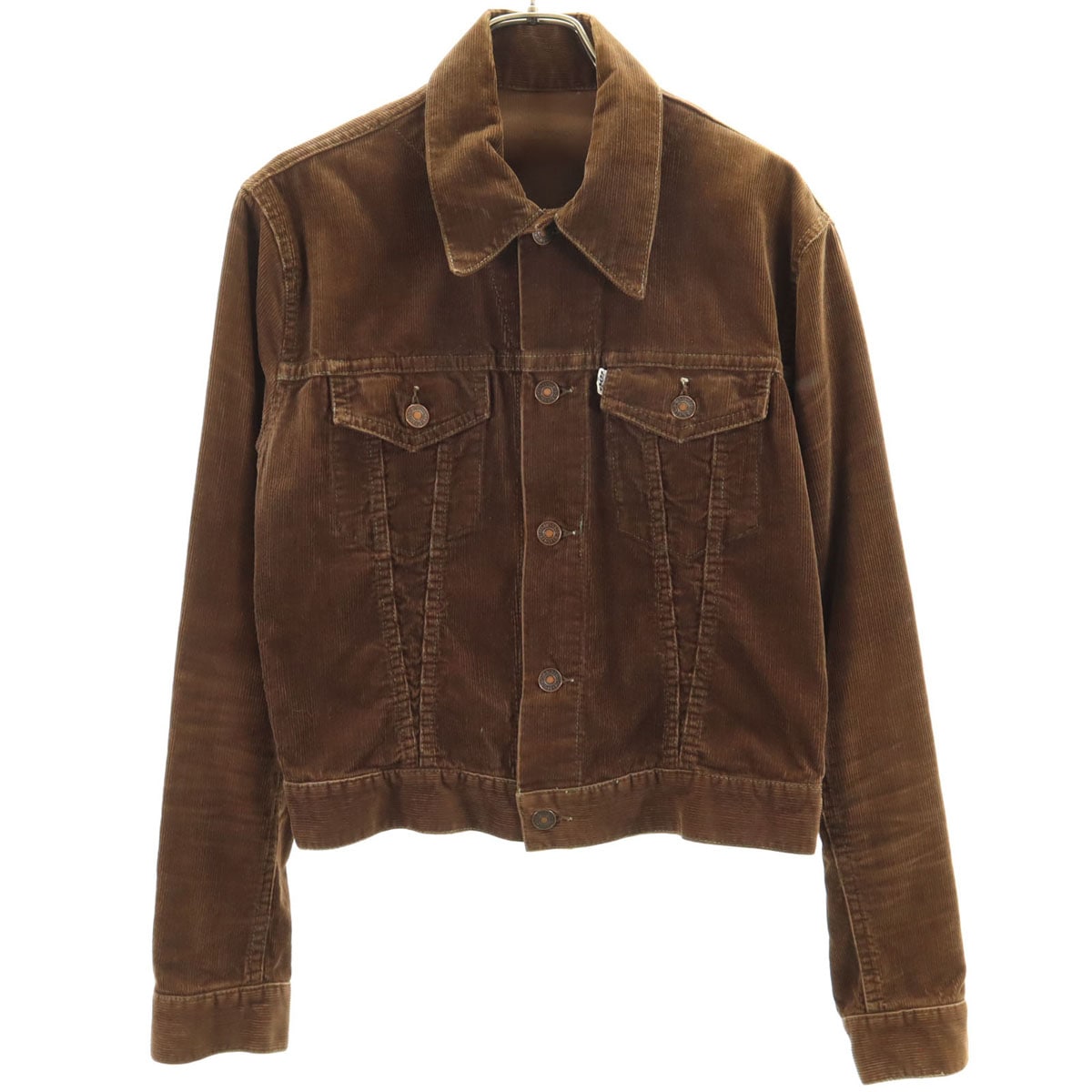 70s ヴィンテージ 白タブ ビッグE ボタン裏347 スリムフィット コーデュロイジャケット ブラウン メンズ 古着