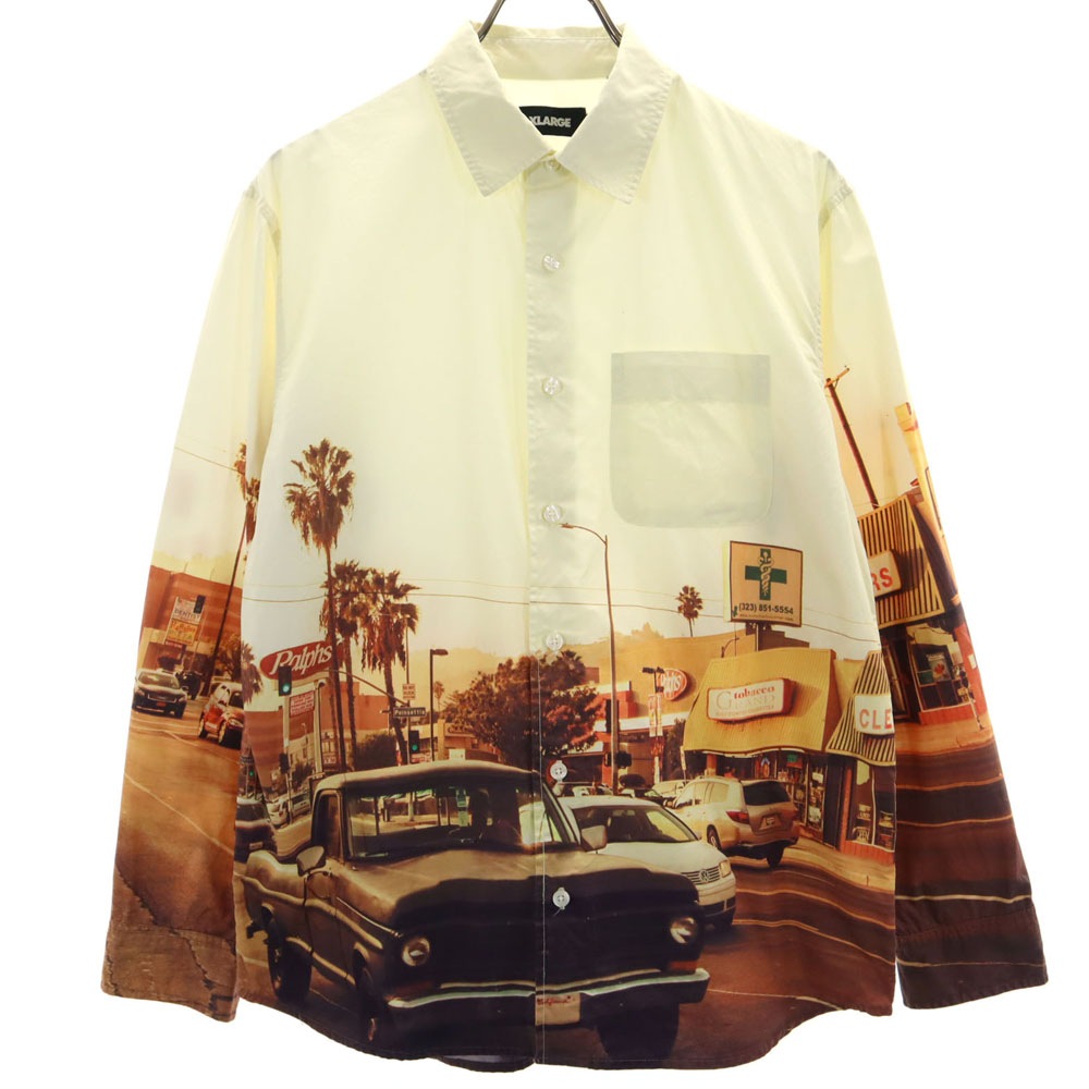 プリント 長袖 シャツ S イエロー系 メンズ