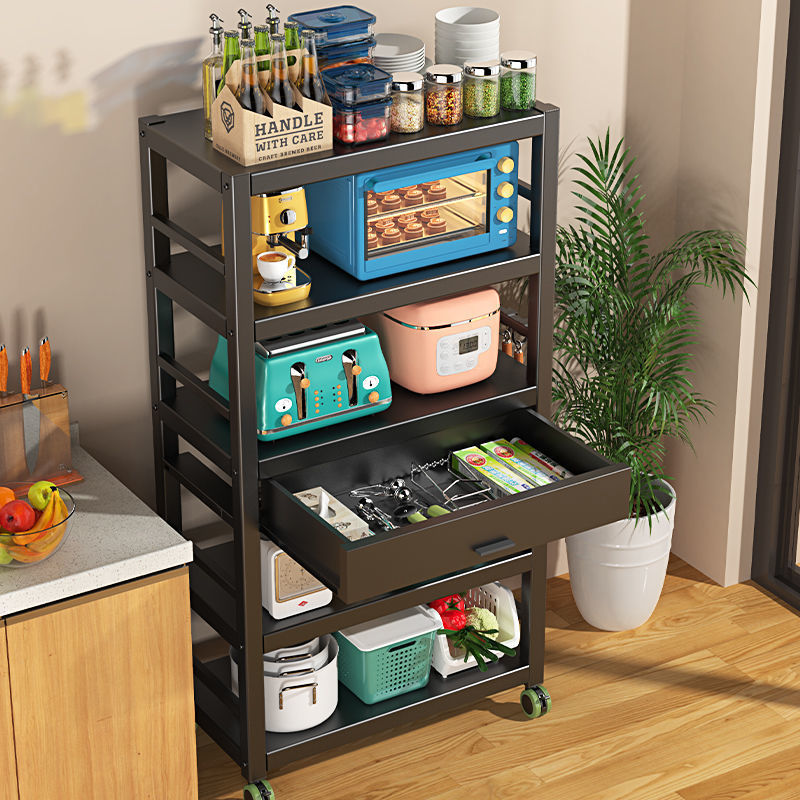 キッチンシェルフフロアフロア多層電子レンジラックステンレススチールストレージオーブンストレージポットキャビネットシェルフ引き出し 7,638円