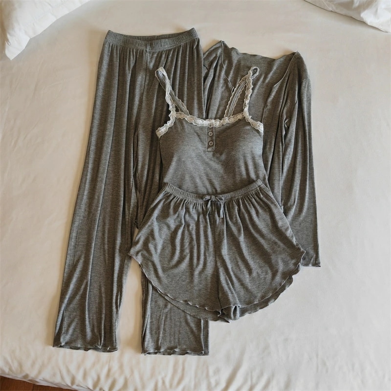 モダール パジャマ レディース ルームウエア 8種類展開 春秋服（タンクトップ+ ロングパンツ+カーディガン+ショートパンツ）4点入 上下セット セクシー 薄手 固定パッド付き ホームウェア カジュア