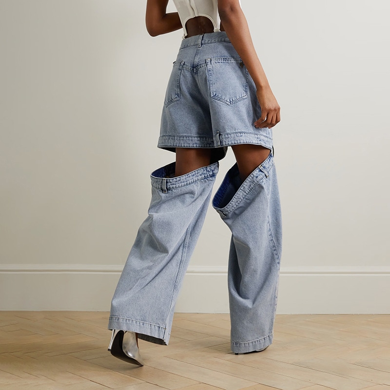 アメリカンレトロファッションストリートスタイル2024夏カットアウトくり抜きミニデザインデニムゆったりワイドパンツレディース 5,274円