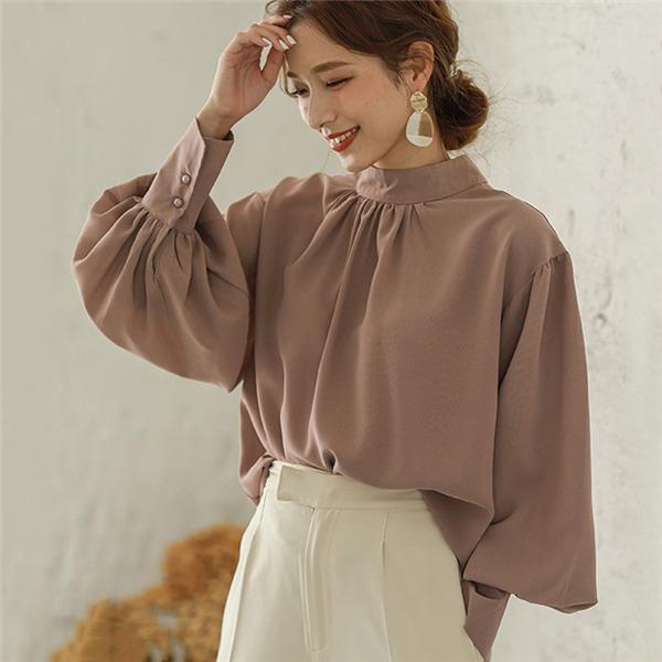 ブラウス 長袖 レディース シャツ プルオーバー シフォン 丸ネック無地 母の日 高級感 カジュアル 上品 体型カバー 新作 プレゼント 4,905円