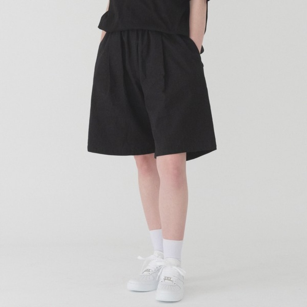 (Pianer) 快適なリネンワンタックバミューダパンツ (ブラック)