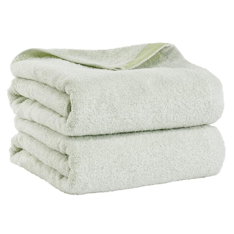 即納：ブルーム 日本製 バスタオル 2枚セット hare(ハレ) 泉州タオル やわらか ヘアドライ 髪 顔拭き 体拭き 敏感肌 ホテル仕様 肌触り 極細糸 40番手 (ティーグリーン)