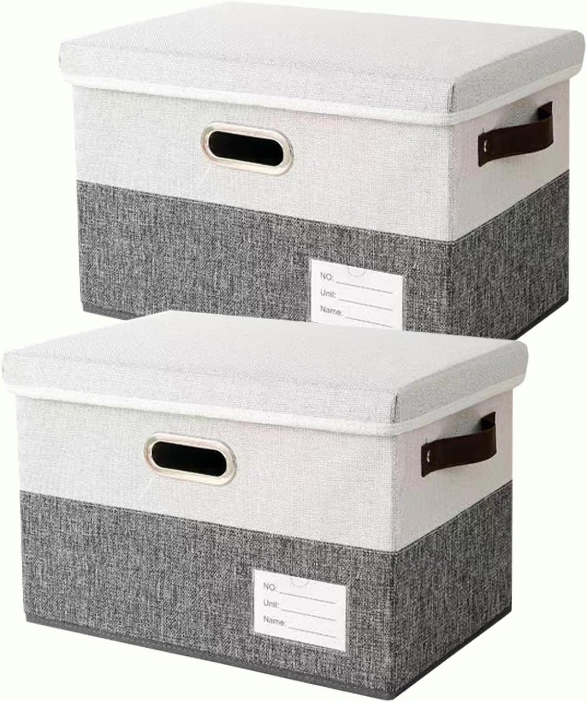 折りたたみ ふた付き ファブリック 収納ボックス XL-2個セット 38.7L 43x30x30cm 衣類 おもちゃ グレー+ホワイト