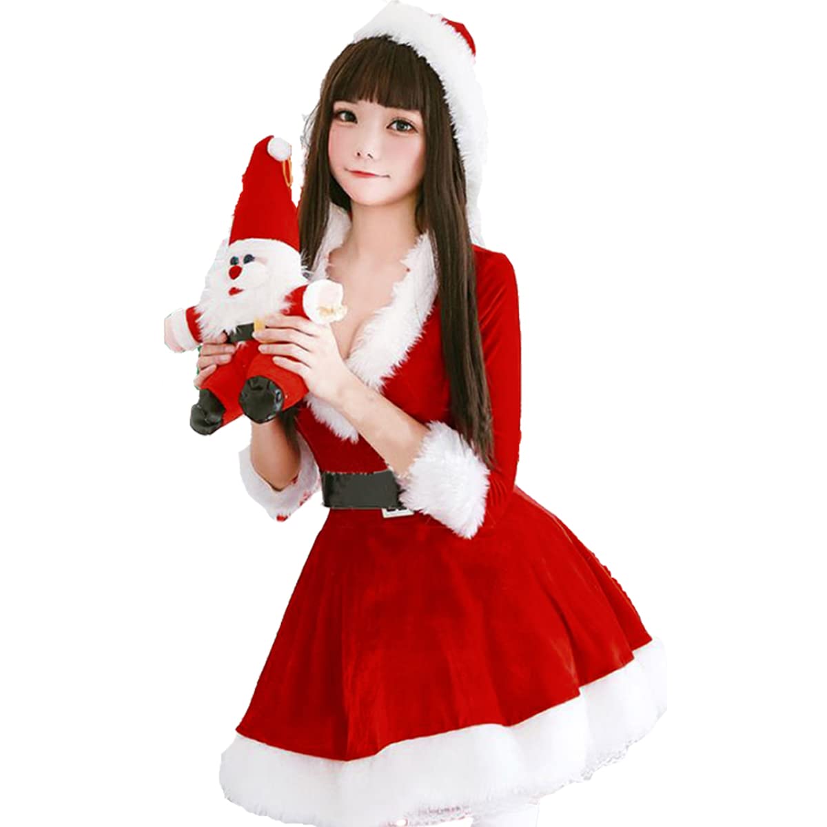 Vネック サンタ コスプレ パニエ付 ふわふわ ファー クリスマス 大きい サイズ XXL 3L XXXL 4L 大人 レディース 女装 パーティ イベント今日は30パーセント