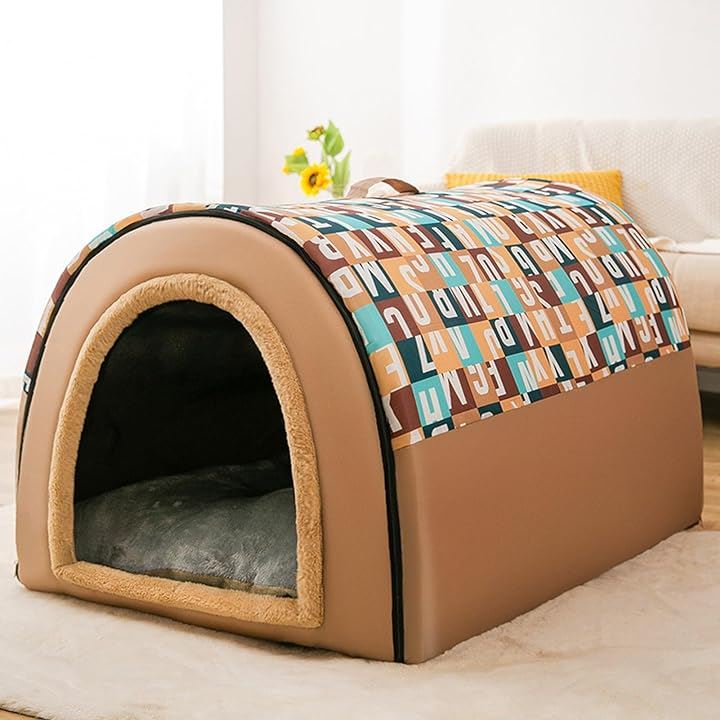 ペットベッド 犬猫用ハウス クッション付き テント式 お手入れ簡単 オールシーズン適用 折りたたみ可 室内用 組み立て簡単(ブラウン, 2XL/35kg以内/幅90cm)