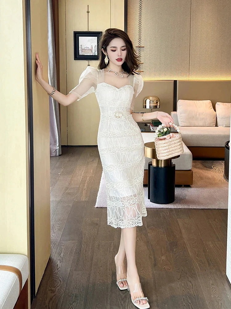 【JY.上品】 夏 チュールワンピース フリル レース ドレス パーティー キャバ 着痩せ 大人 お呼ばれ 同窓会 披露宴 卒業式 結婚式 ウェディング 二次会 成人式