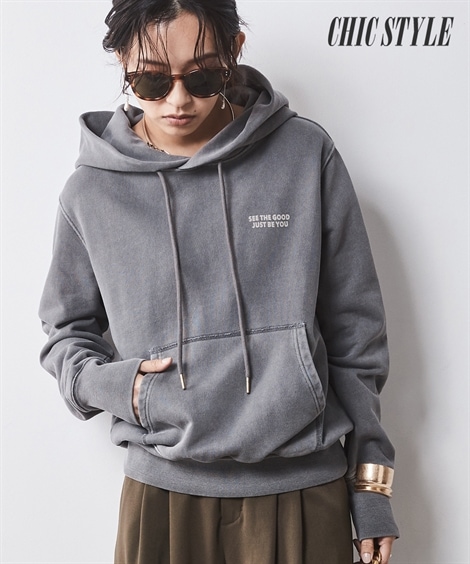 パーカー 綿100％裏起毛ピグメント染ロゴプリントパーカー 大きいサイズ有 シックスタイル