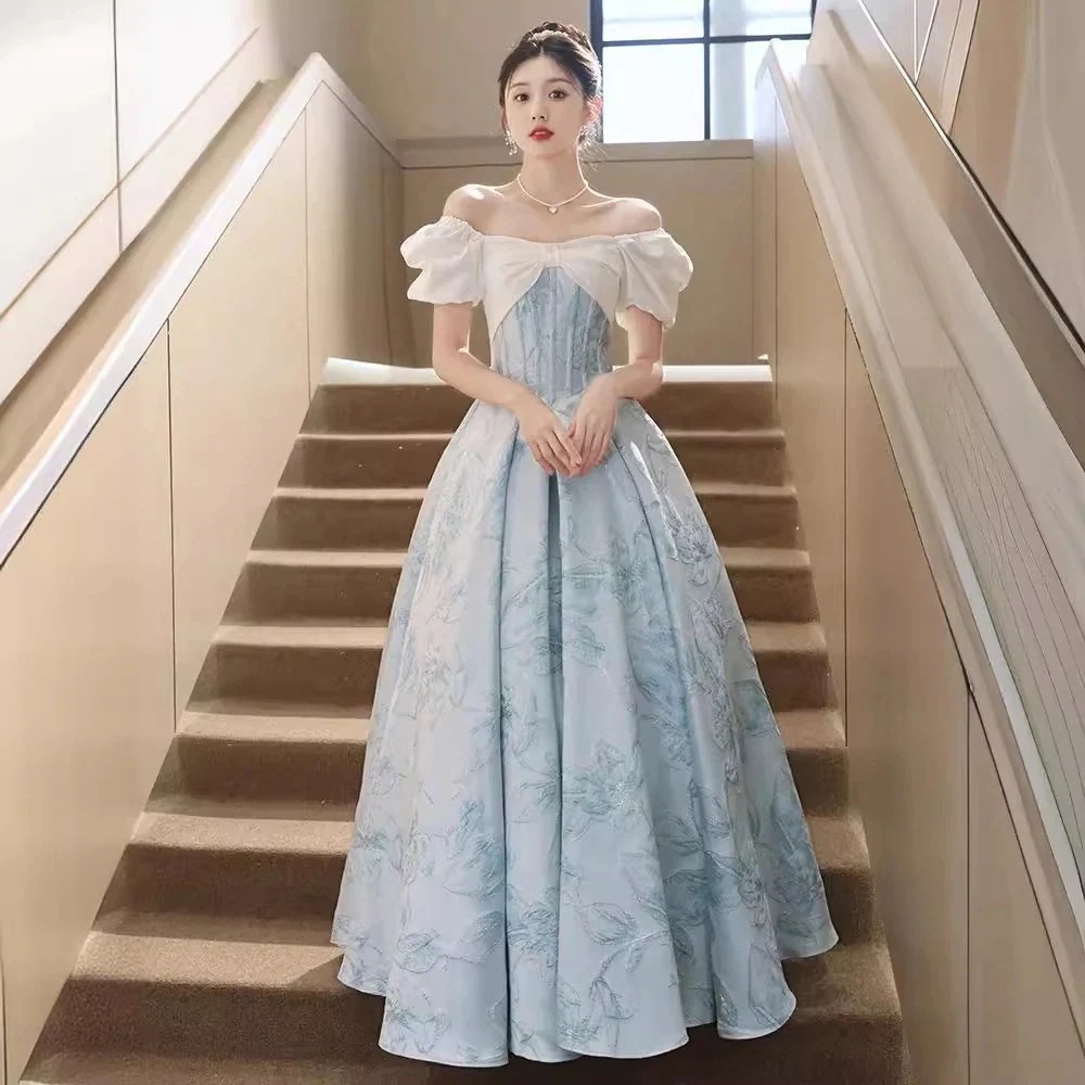 【高級宴会ドレス】フレンチブルーグレー レディースイブニングドレス高級感あふれる 宴会・成人式・学生卒業・舞台用気品あふれる リーズナブルラグジュアリー ワンピース
