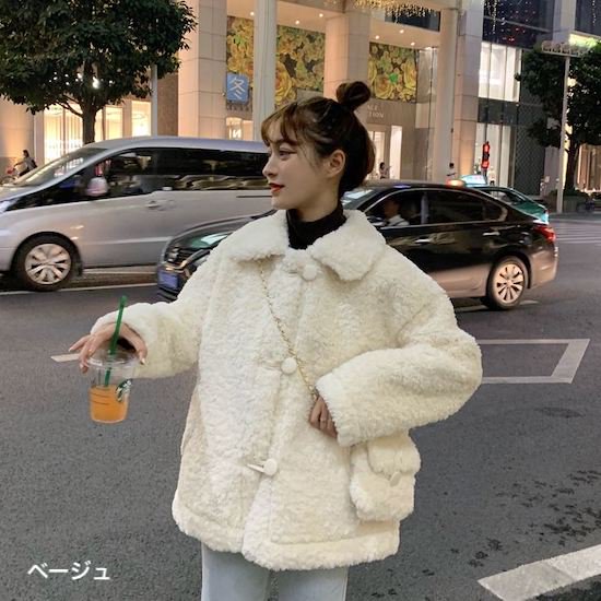 【取寄：納期2週間】ボアブルゾン レディース アウター 長袖 ボア 秋 冬 もこもこ あったか ボア ジャケット ミリタリー ベージュ ショートブルゾン 体型カバー ボアブルゾン レディース アウター 6,433円