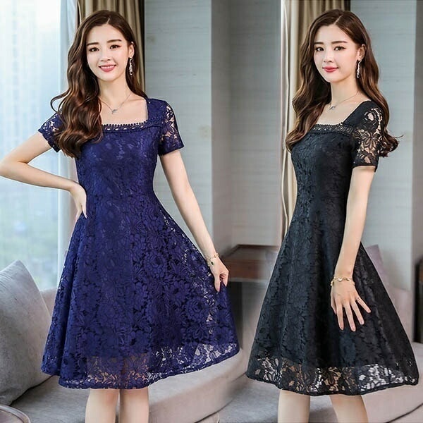 レースワンピースぽっちゃり発表会ドレスｖドネック長袖ありミモレドレスaライン大きいサイズブラック