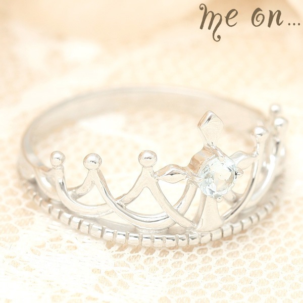 me on... K10ホワイトゴールド WG クラウンモチーフアクアマリンリング 発送目安:23週間