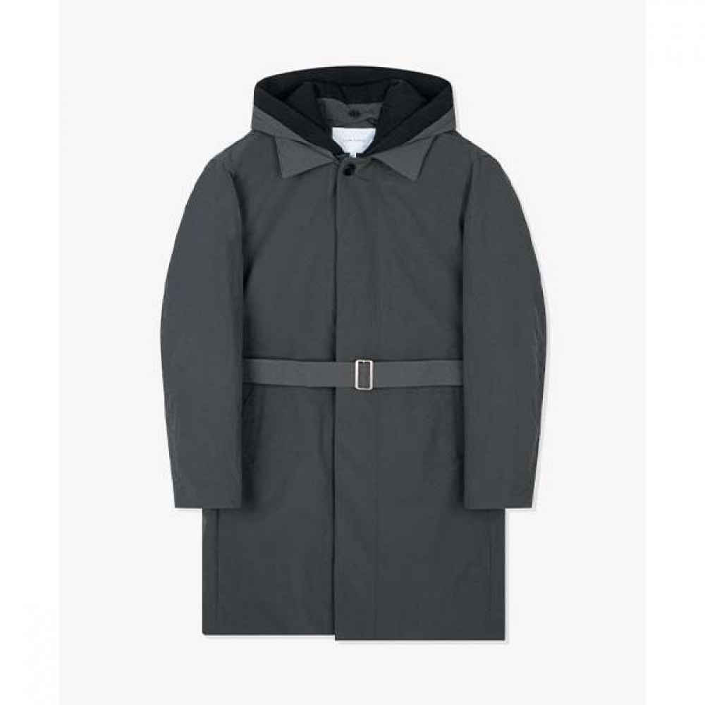 [リバークラッシュ] LKS20302チャコールオーバーフィットフード付き取り外し可能なトレンチコート