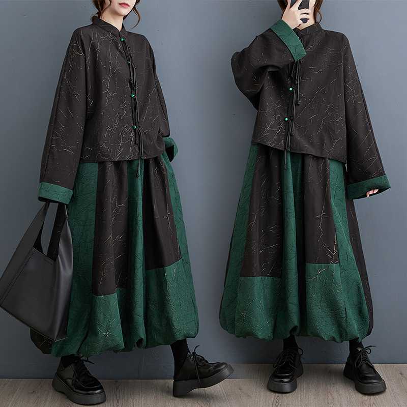 レディース トップス＋スカート チャイナ風 上下セット 24 レトロ 「ファットガール」 大きいサイズ セットアップ メガ割