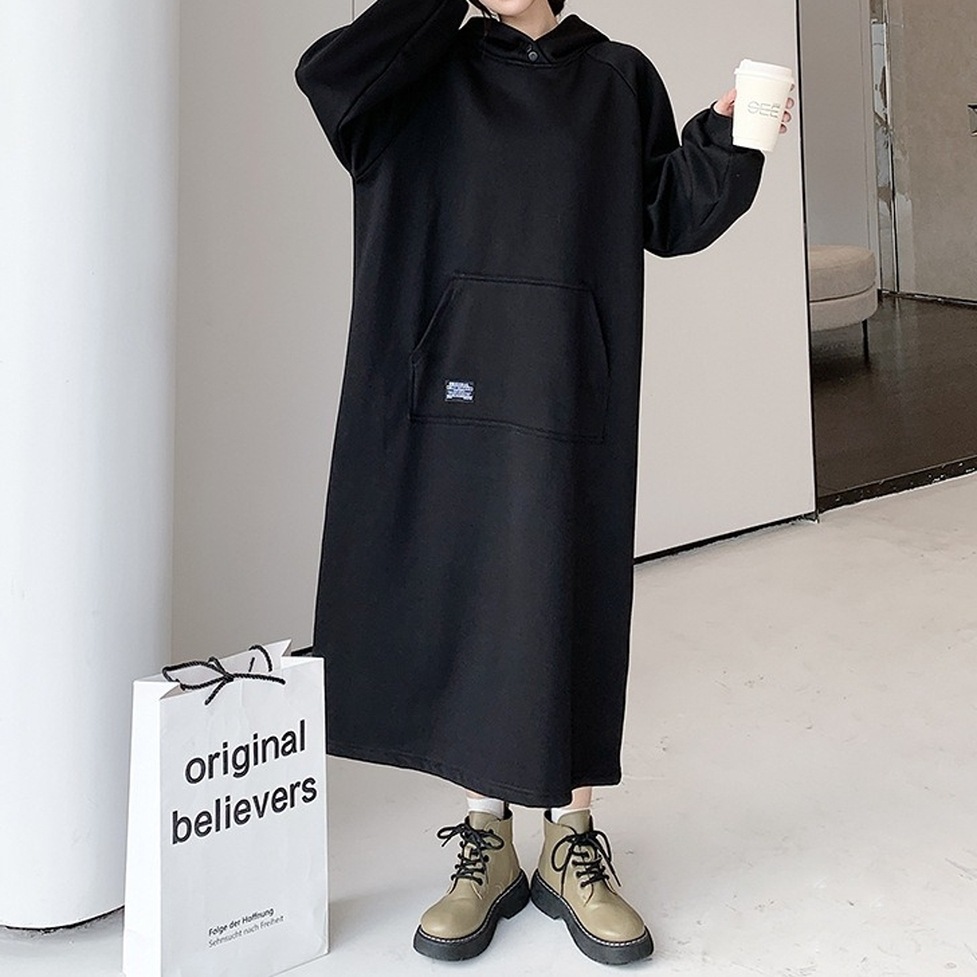スウェットワンピース ワンピース パーカワンピース オーバースウェットワンピース オーバーサイズフーディーワンピース スウェット フード付き 無地 ポケット ロング丈 オーバーサイズ ビッグシルエット