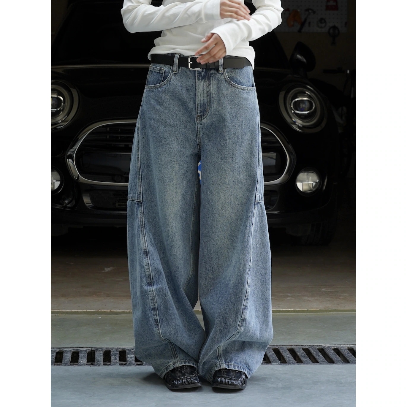 バージョン春日韓カジュアルカーブハイウエストワイドレッグジーンズルーズカジュアルパンツレディース