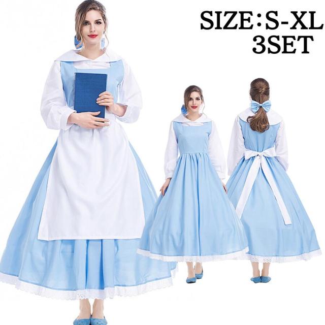 メイド服 ロング プリンセスドレス 大きいサイズ 可愛い メイド エプロン カチューシャ 童話衣装 セクシー コスチューム ハロウィン ロングメイド こすぷれ 衣装 ベル bauty278