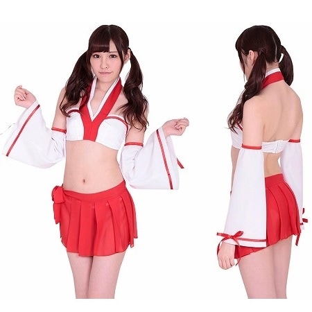 夢の中の巫女ビキニ （Mサイズ）女性用送料無料巫女 衣装 コスプレ ミニスカ 赤 大胆なビキニの巫女さんコスプレ！超ミニスカフリフリも可愛い！tam25882